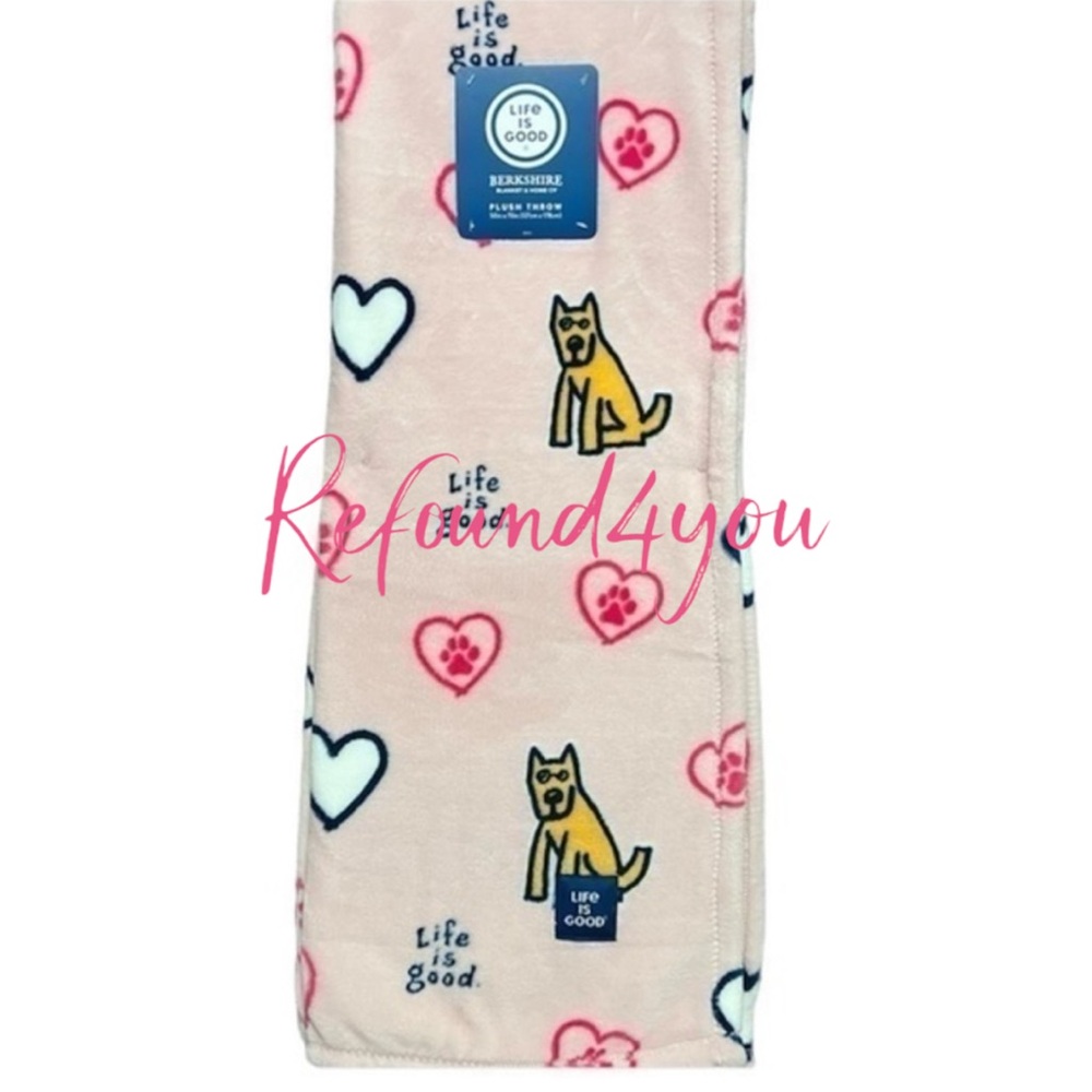 PETS - Life Is Good - ‘Hearts & Dogs’ plush throw. 50”x70” NWT